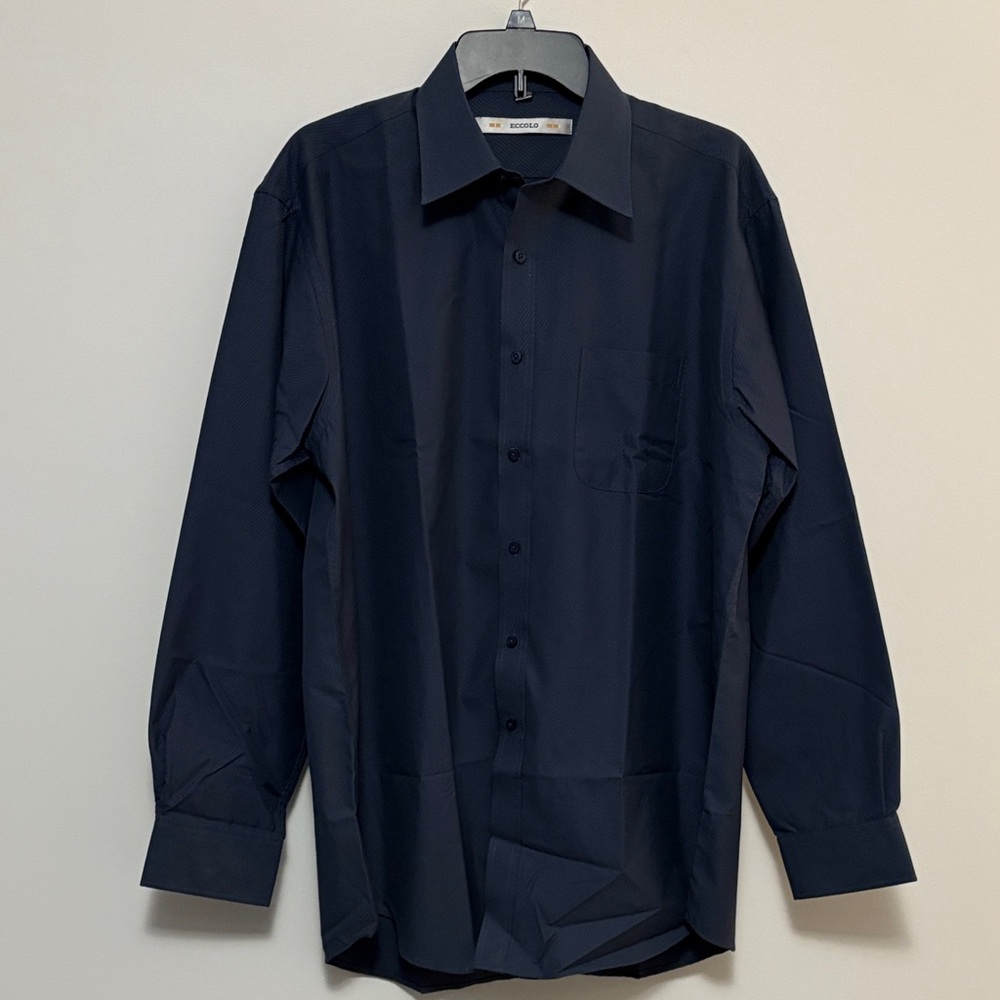 Eccolo Men's Solid Navy Dress Shirt